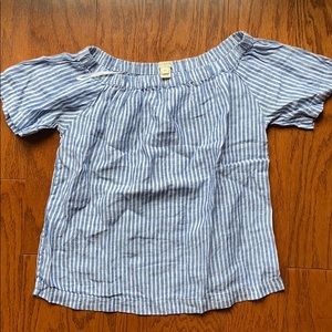 J. Crew 100% Linen Blouse Blue and White Stiped
